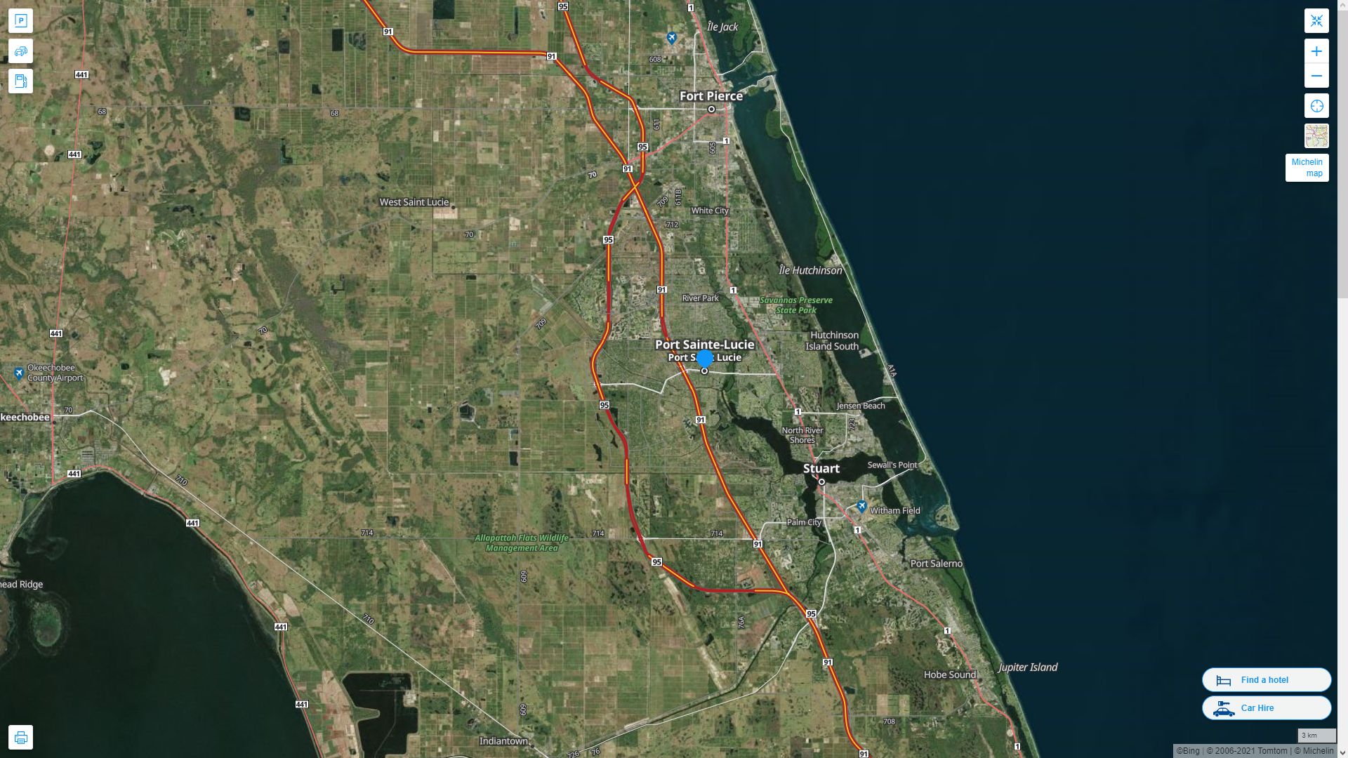 Port St. Lucie Florida Highway and Road Map with Satellite View